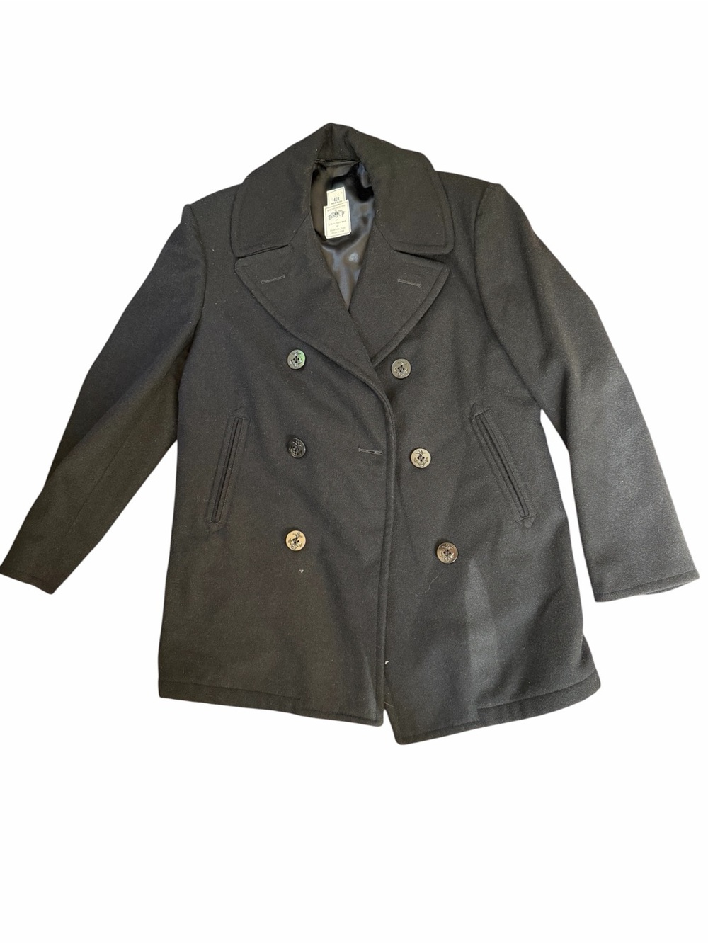 Vtg Sterlingwear DSCP Black Wool PeaCoat Overcoat Military USN Navy Jacket 42R